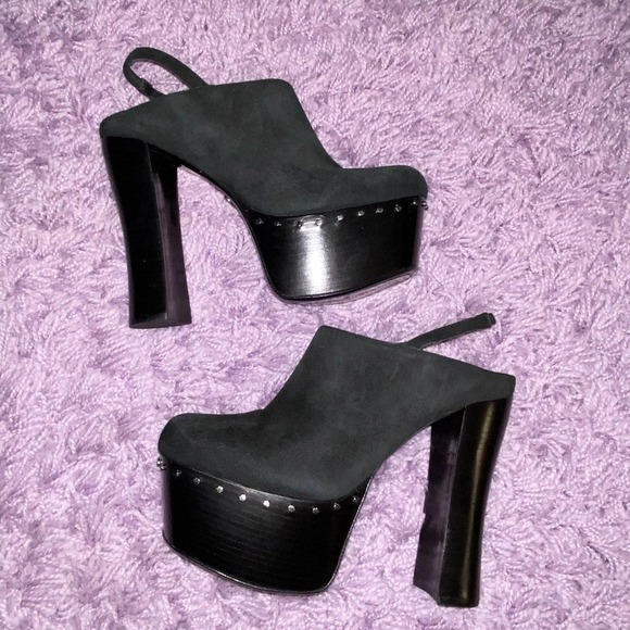 NEW 39.5 Alice + Olivia Tamson Black Suede Chunky Platform Pump Clogs Heels - Picture 8 of 15